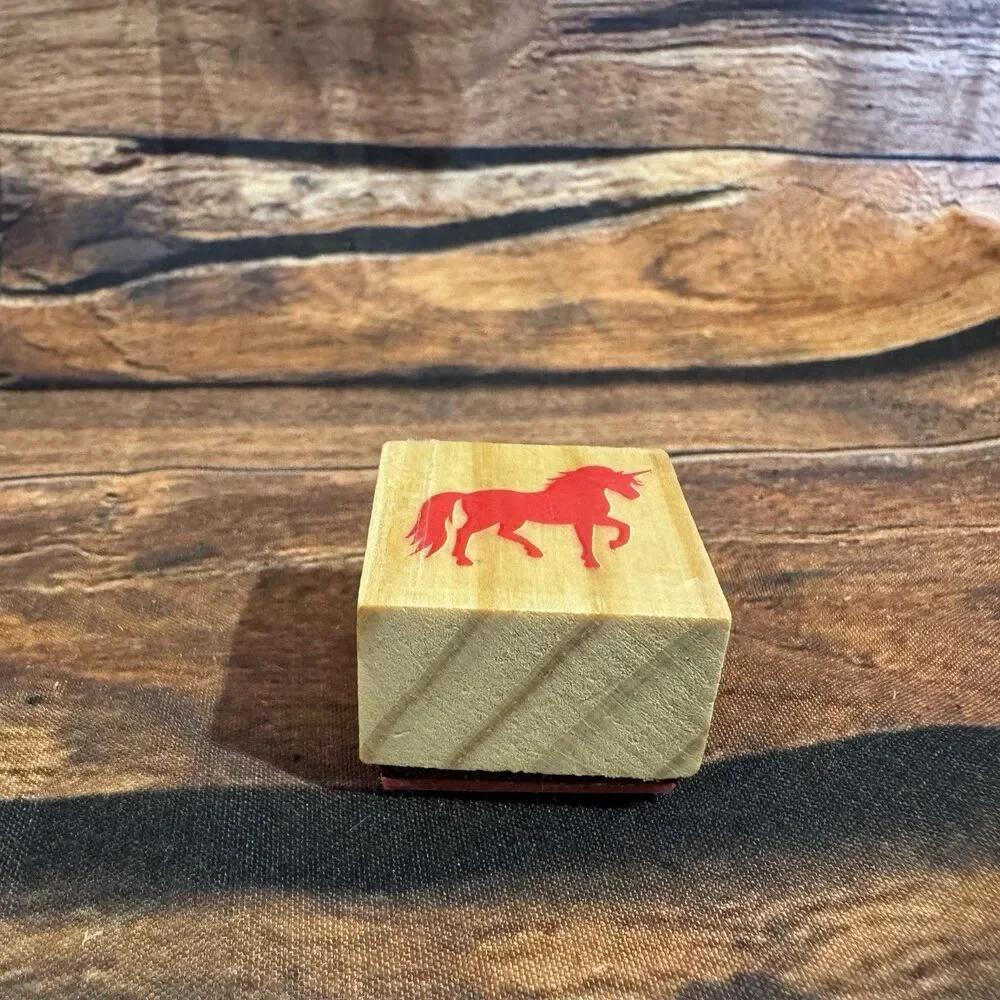 Unicorn Silhouette Mini Wood Rubber Stamp Small Magical Mythical Fantasy Scrap